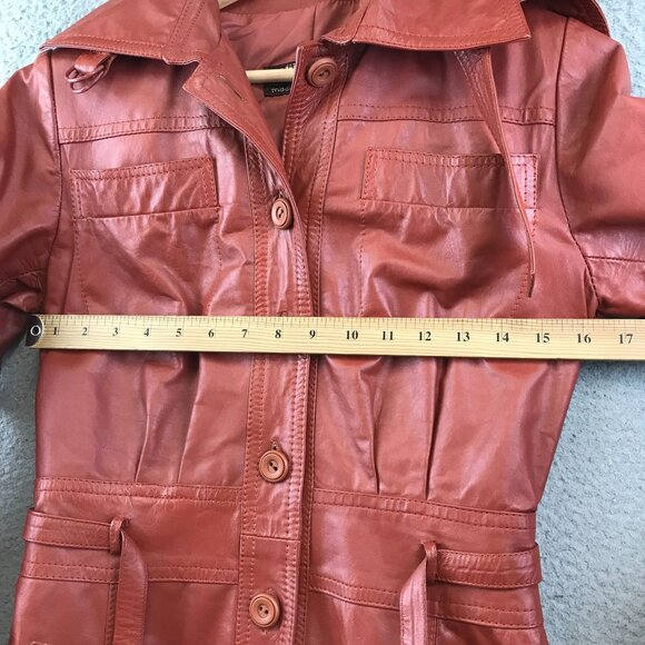 Vintage 70s Genuine Leather Trench Coat With Hood size 7 - Picture 9 of 13